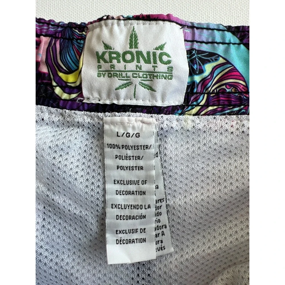 KRONIC Prints Drill Swim Trunks Shorts L Psychedelic Trippy Shroom Festival